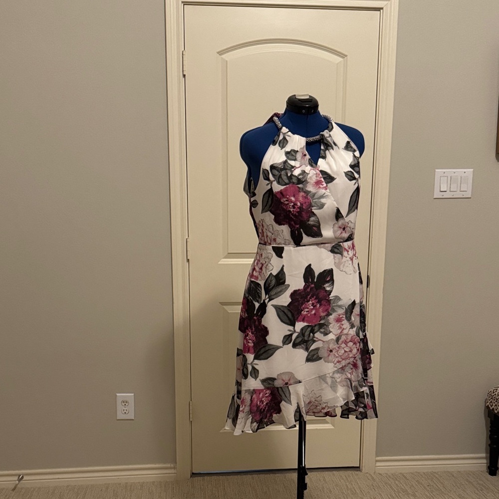 Calvin Klein Collection Floral Halter Dress - White and Purple